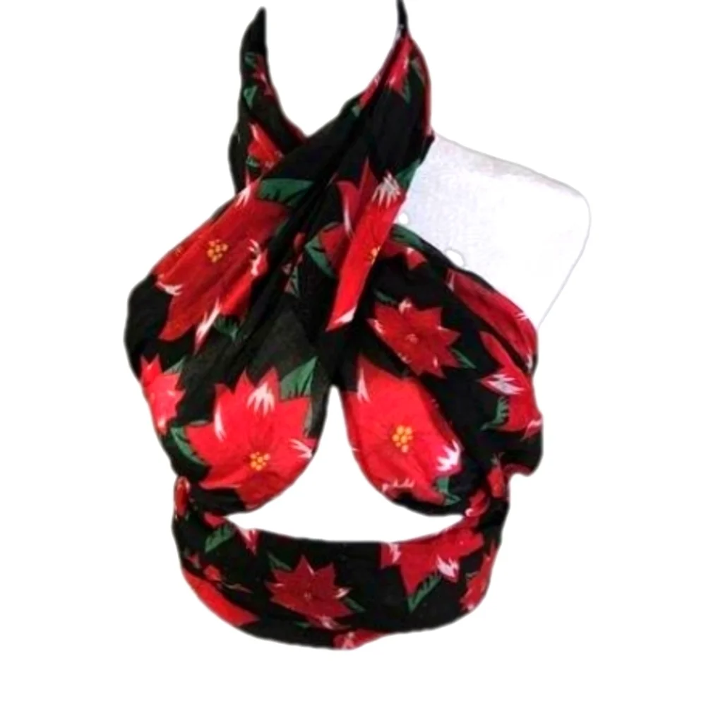 Infinite Scarf Holiday Poinsettia Floral Black and Red Wrap